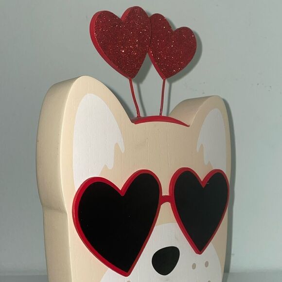 Heart valentines wooden pink dog heart glasses desk art desk decor house decor - Picture 5 of 11